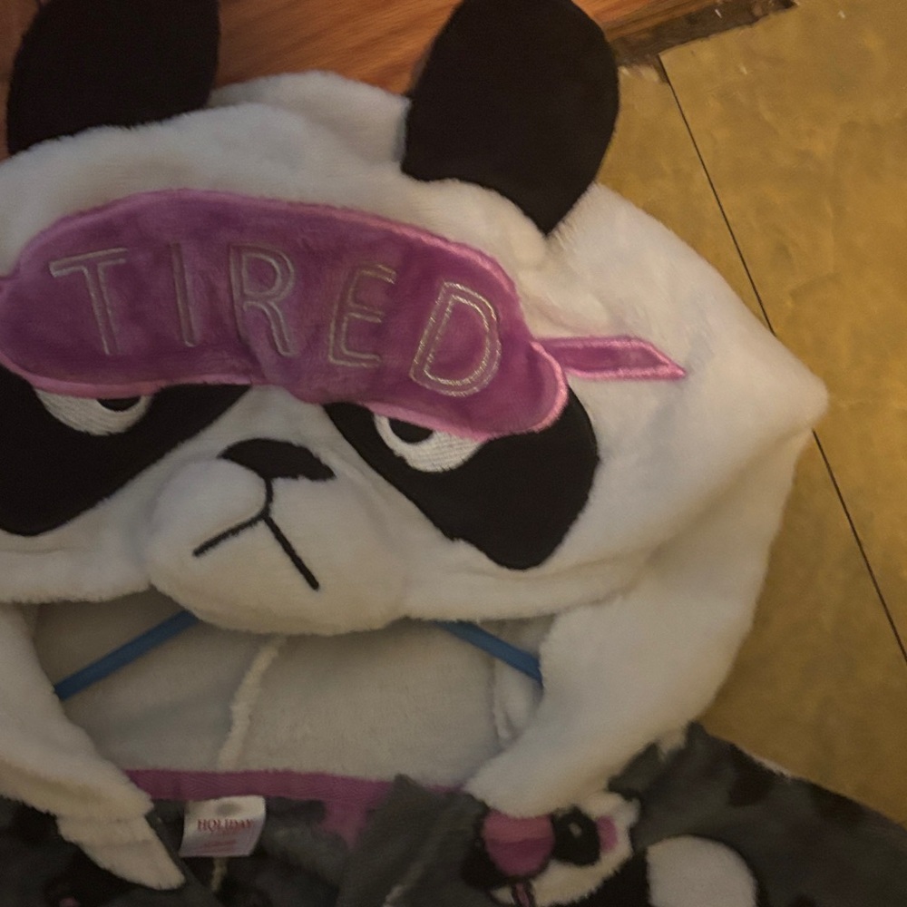 Holiday Time Gray and Pink Panda Onesie, with hoodie 🎄☃️🎁 - Picture 2 of 5